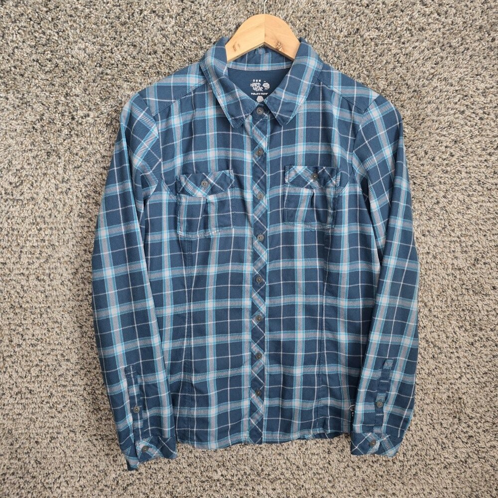 Mountain Hardwear Top Womens 6 Blue Plaid Button Up Outdoor Flannel Casual